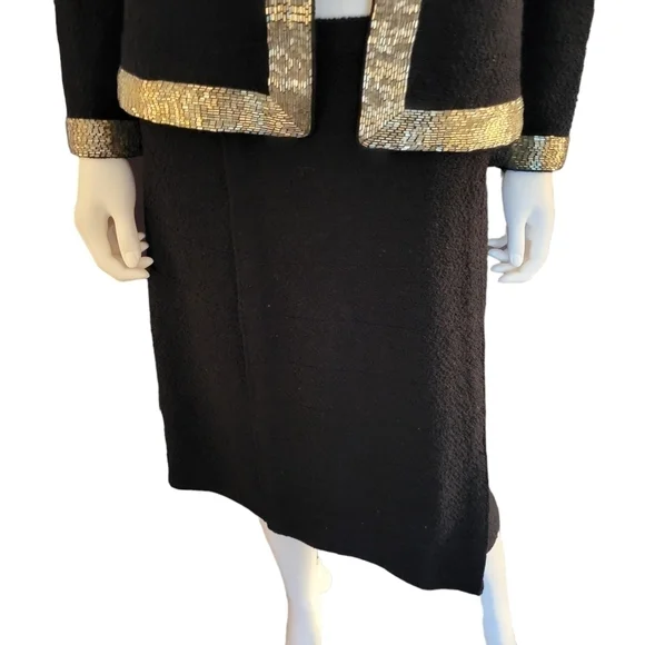 Adolfo Wool Suit with Sequin Embellishments S